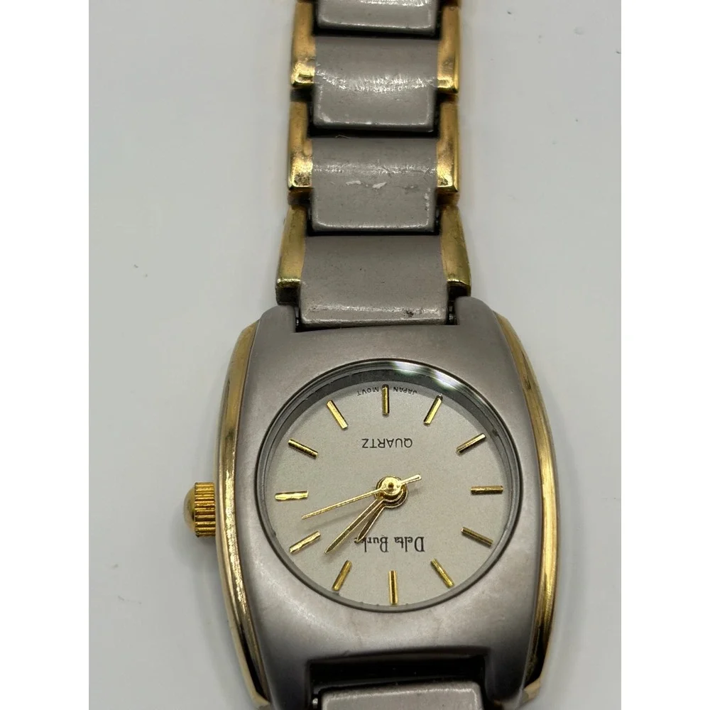 Delta Burke Rectangular Dial Two-Tone Quartz Watch Gold Silver Stainless Steel‎